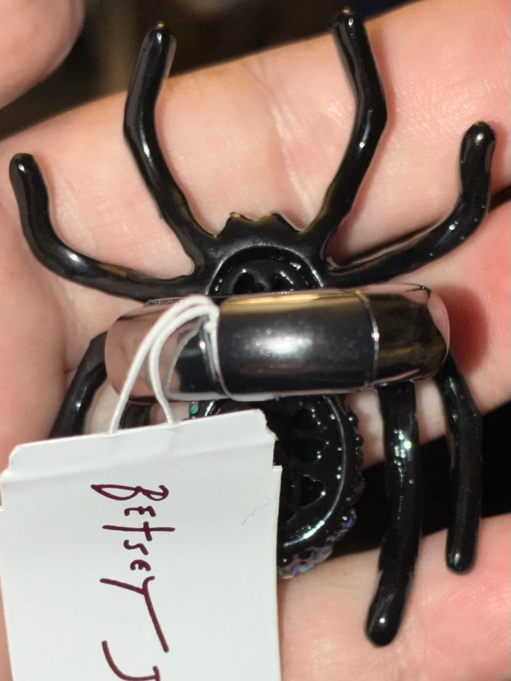 BETSEY JOHNSON 2026 Halloween Crystal-Studded Gothic Spider Stretch Ring NEW NWT